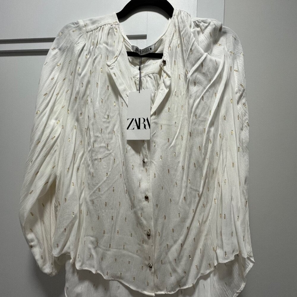 ZARA Gold and White Top